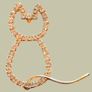 Vintage Spoontiques Cat Brooch Gold Wt Rhinestones Costume Jewelry